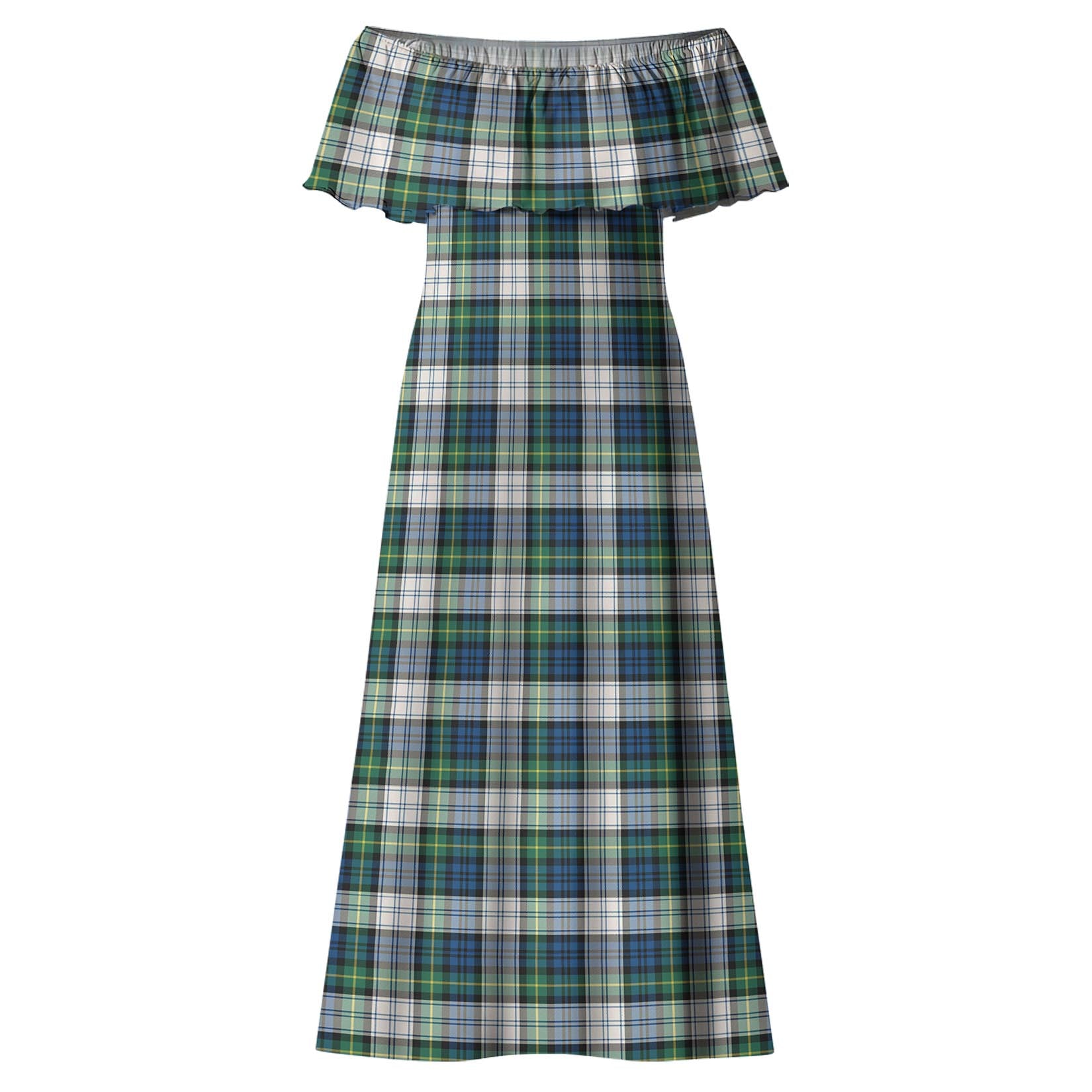 Gordon Dress Ancient Tartan Off Shoulder Long Dress - Tartanvibesclothing