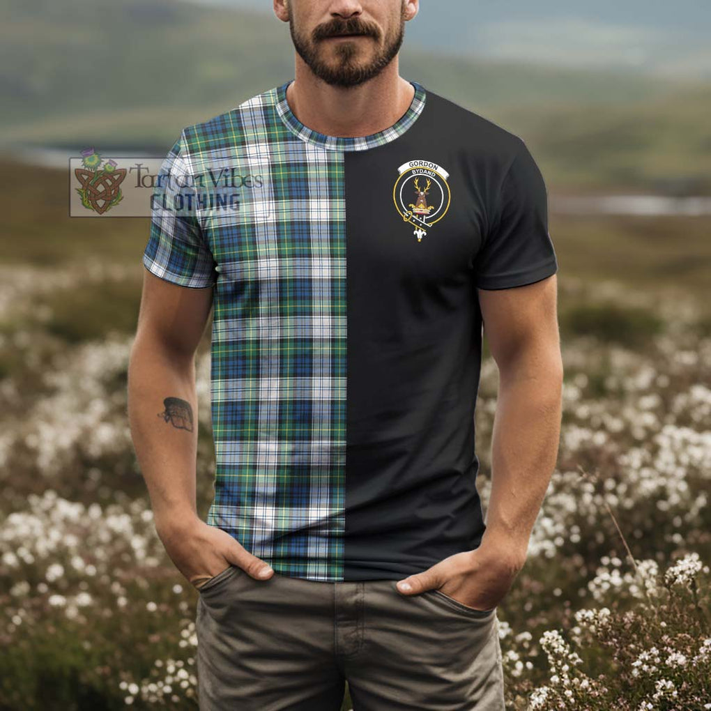 Gordon Dress Ancient Tartan T-Shirt with Family Crest and Half Of Me Style - Tartanvibesclothing Shop