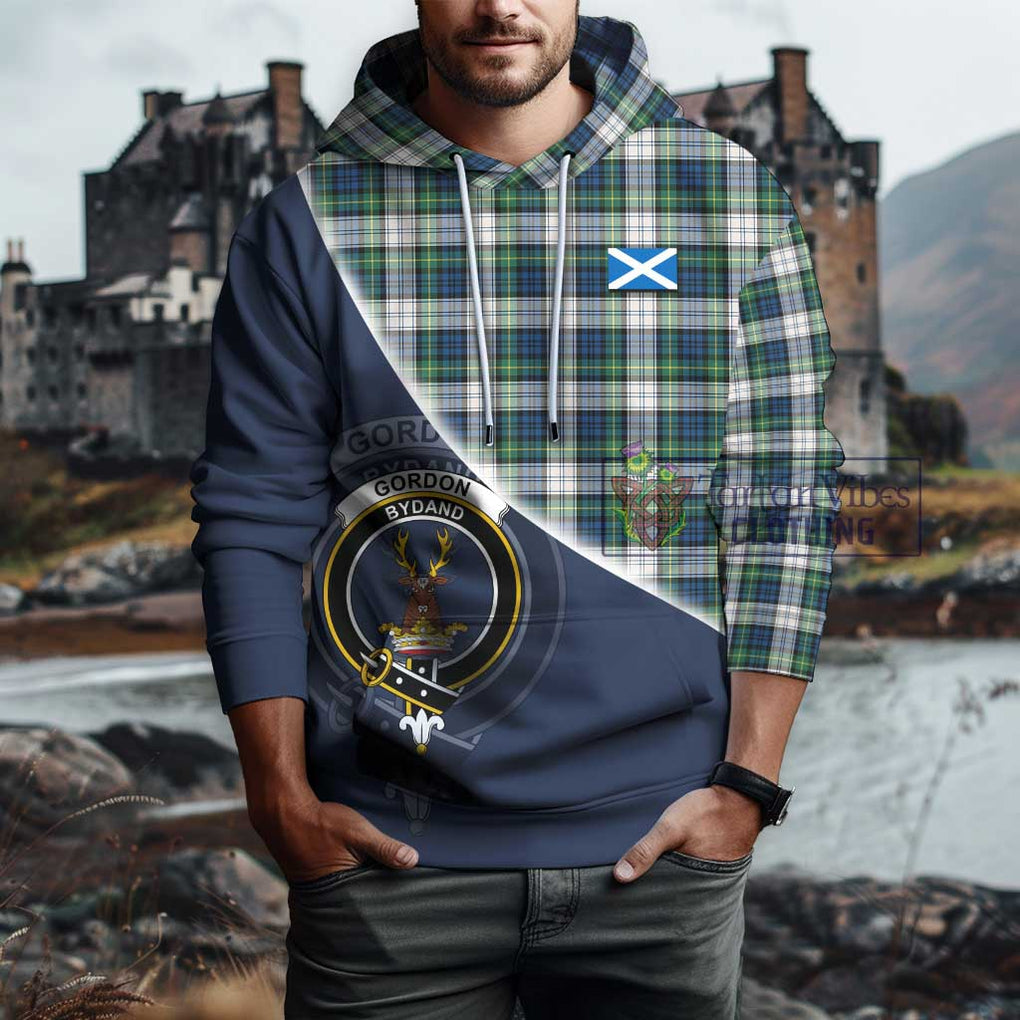 Gordon Dress Ancient Tartan Hoodie with Personalised National Flag and Family Crest Half Style - Tartanvibesclothing Shop