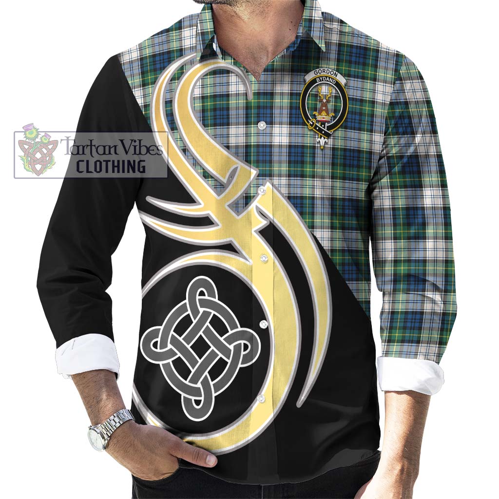 Gordon Dress Ancient Tartan Long Sleeve Button Shirt with Family Crest and Celtic Symbol Style - Tartan Vibes Clothing