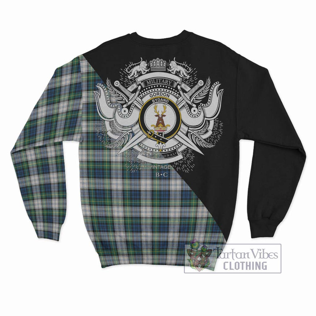 Gordon Dress Ancient Tartan Sweatshirt with Family Crest and Military Logo Style - Tartanvibesclothing Shop