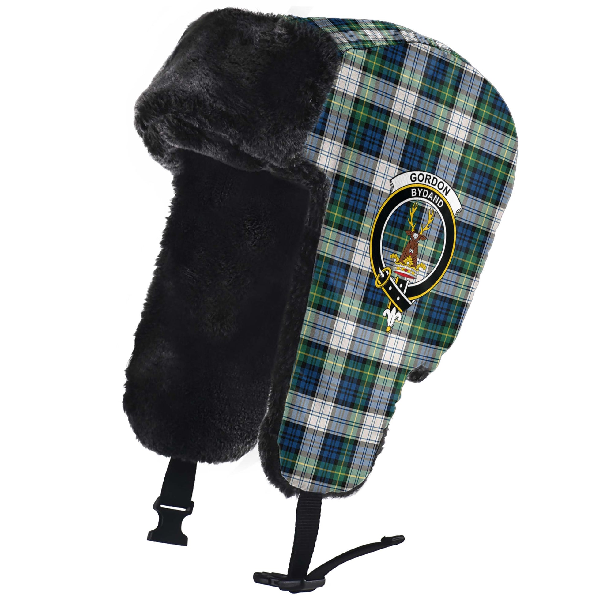 Gordon Dress Ancient Tartan Winter Trapper Hat with Family Crest - Tartanvibesclothing