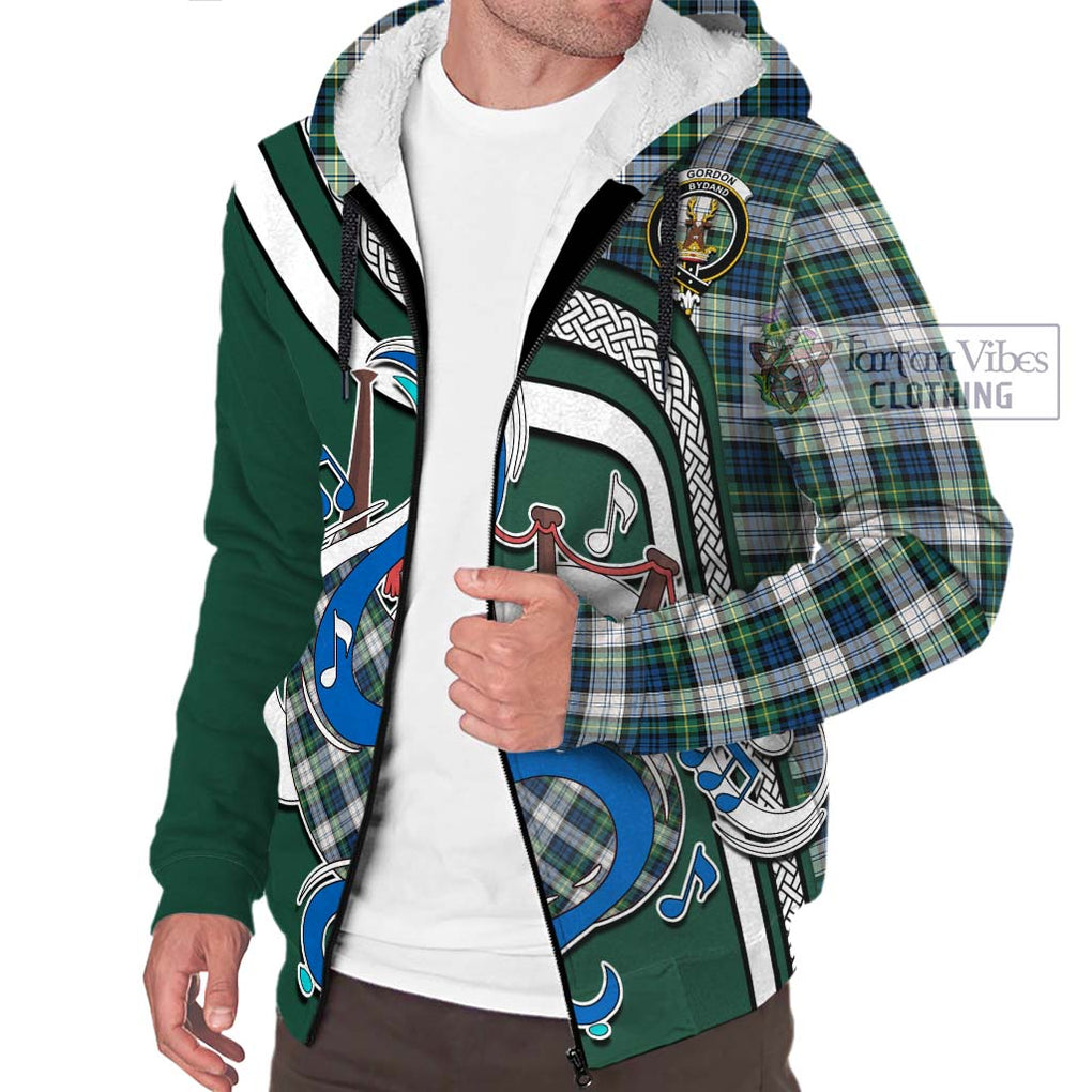 Gordon Dress Ancient Tartan Sherpa Hoodie with Epic Bagpipe Style Unisex - Tartanvibesclothing Shop