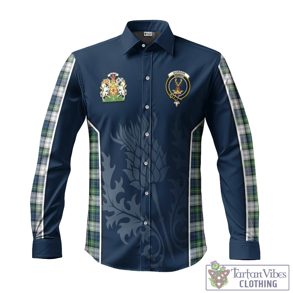 Tartan Vibes Clothing Gordon Dress Ancient Tartan Long Sleeve Button Up Shirt with Family Crest and Scottish Thistle Vibes Sport Style