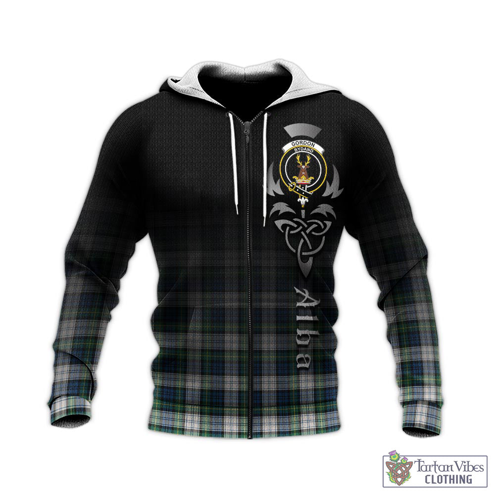 Tartan Vibes Clothing Gordon Dress Ancient Tartan Knitted Hoodie Featuring Alba Gu Brath Family Crest Celtic Inspired