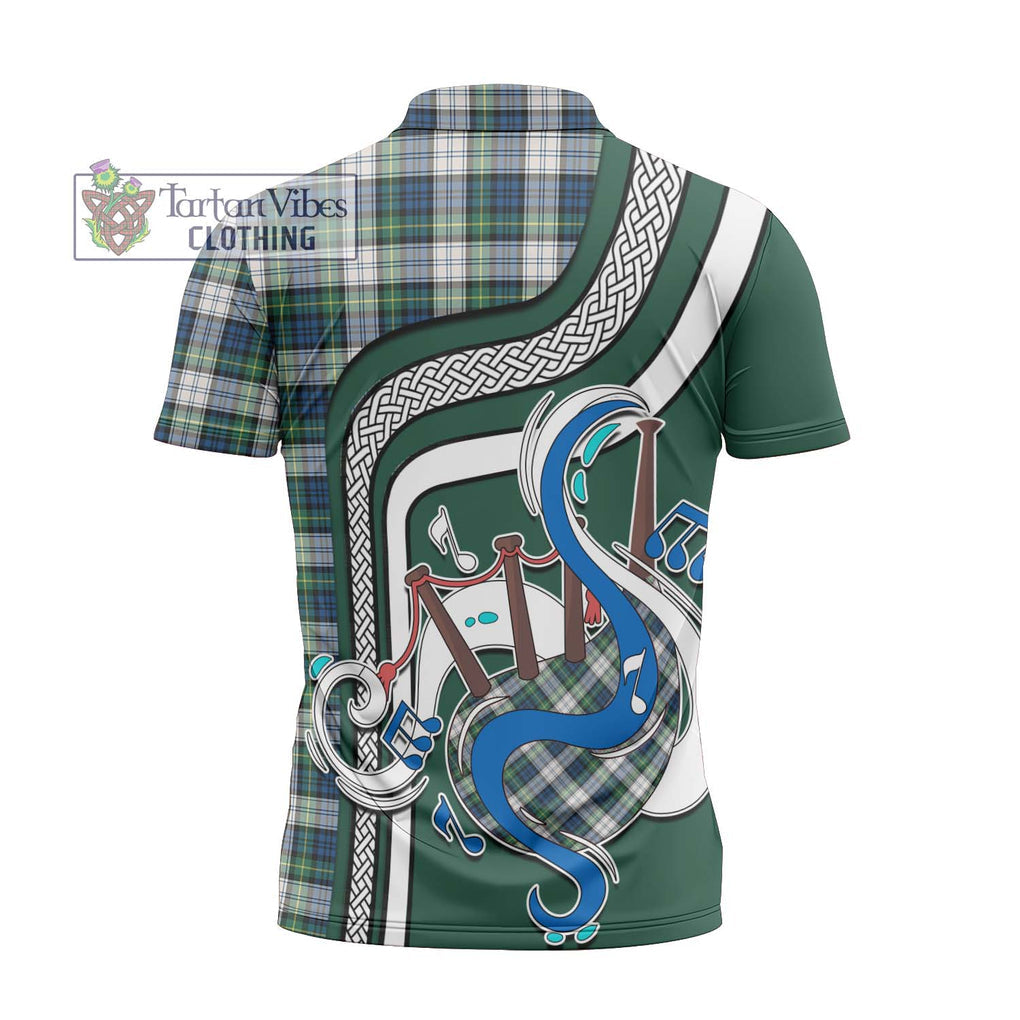 Gordon Dress Ancient Tartan Zipper Polo Shirt with Epic Bagpipe Style - Tartanvibesclothing Shop