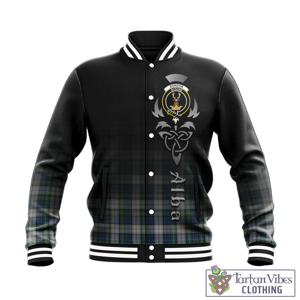 Tartan Vibes Clothing Gordon Dress Ancient Tartan Baseball Jacket Featuring Alba Gu Brath Family Crest Celtic Inspired