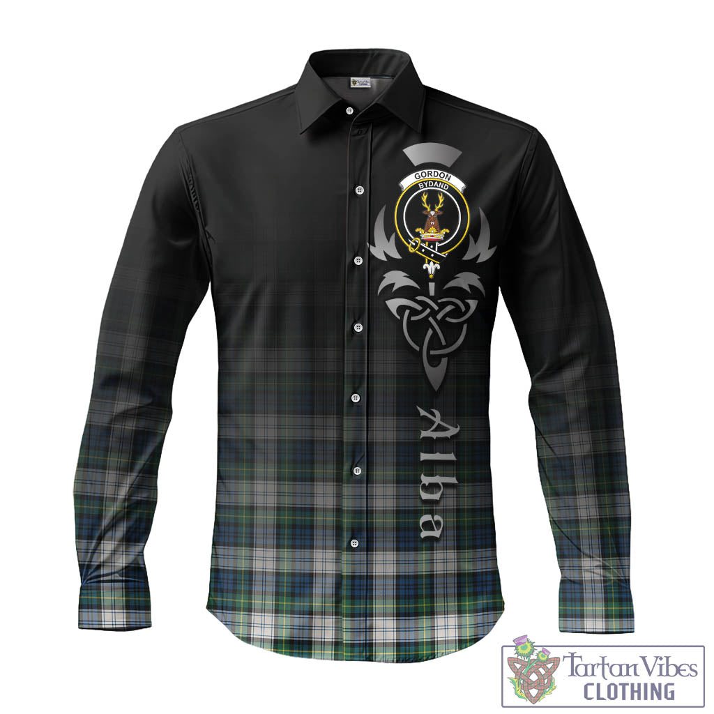 Tartan Vibes Clothing Gordon Dress Ancient Tartan Long Sleeve Button Up Featuring Alba Gu Brath Family Crest Celtic Inspired