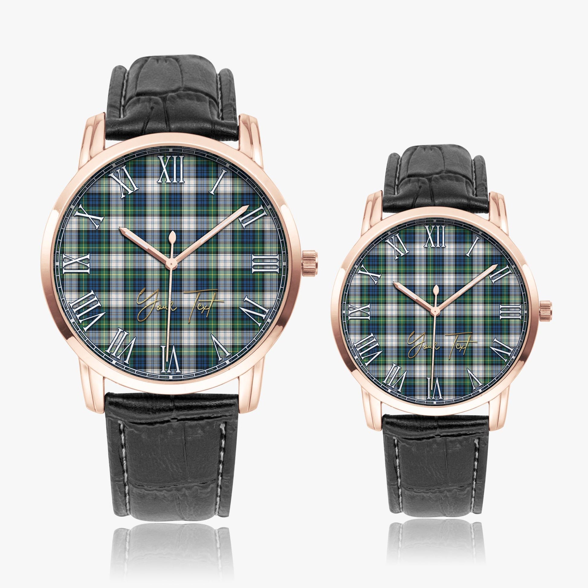 Gordon Dress Ancient Tartan Personalized Your Text Leather Trap Quartz Watch Wide Type Rose Gold Case With Black Leather Strap - Tartanvibesclothing