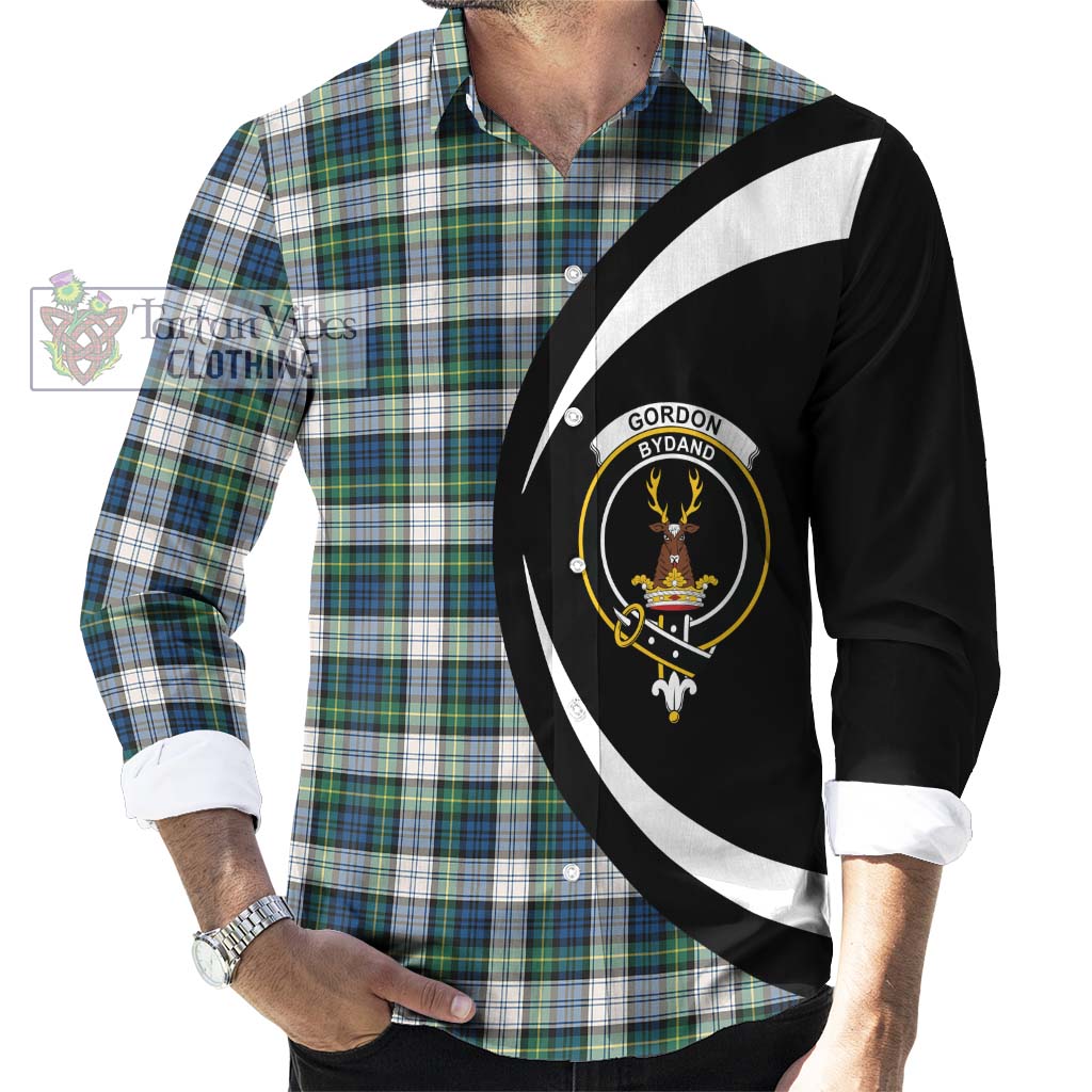 Gordon Dress Ancient Tartan Long Sleeve Button Up with Family Crest Circle Style - Tartan Vibes Clothing