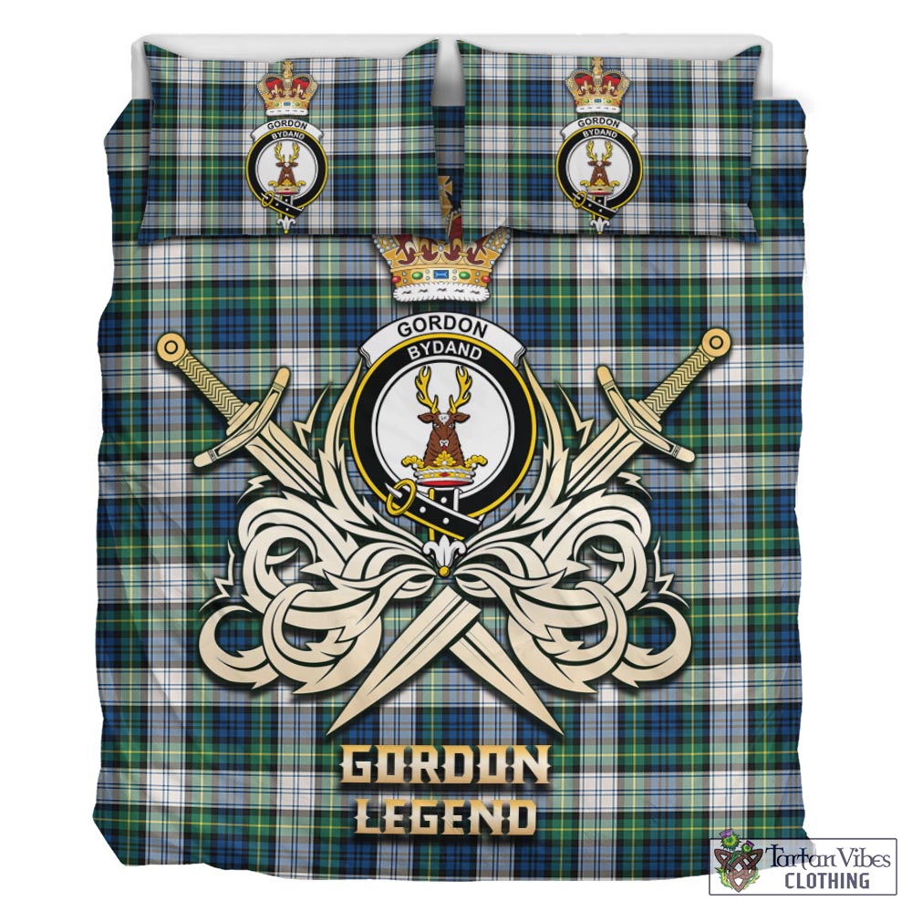 Tartan Vibes Clothing Gordon Dress Ancient Tartan Bedding Set with Clan Crest and the Golden Sword of Courageous Legacy