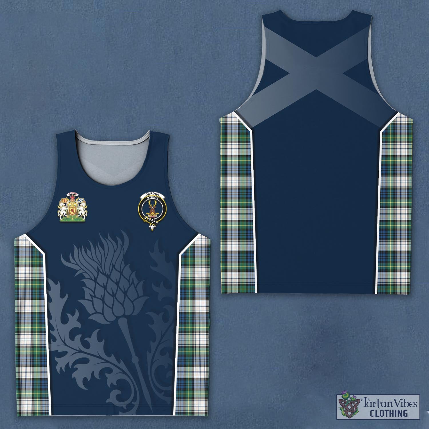 Tartan Vibes Clothing Gordon Dress Ancient Tartan Men's Tanks Top with Family Crest and Scottish Thistle Vibes Sport Style