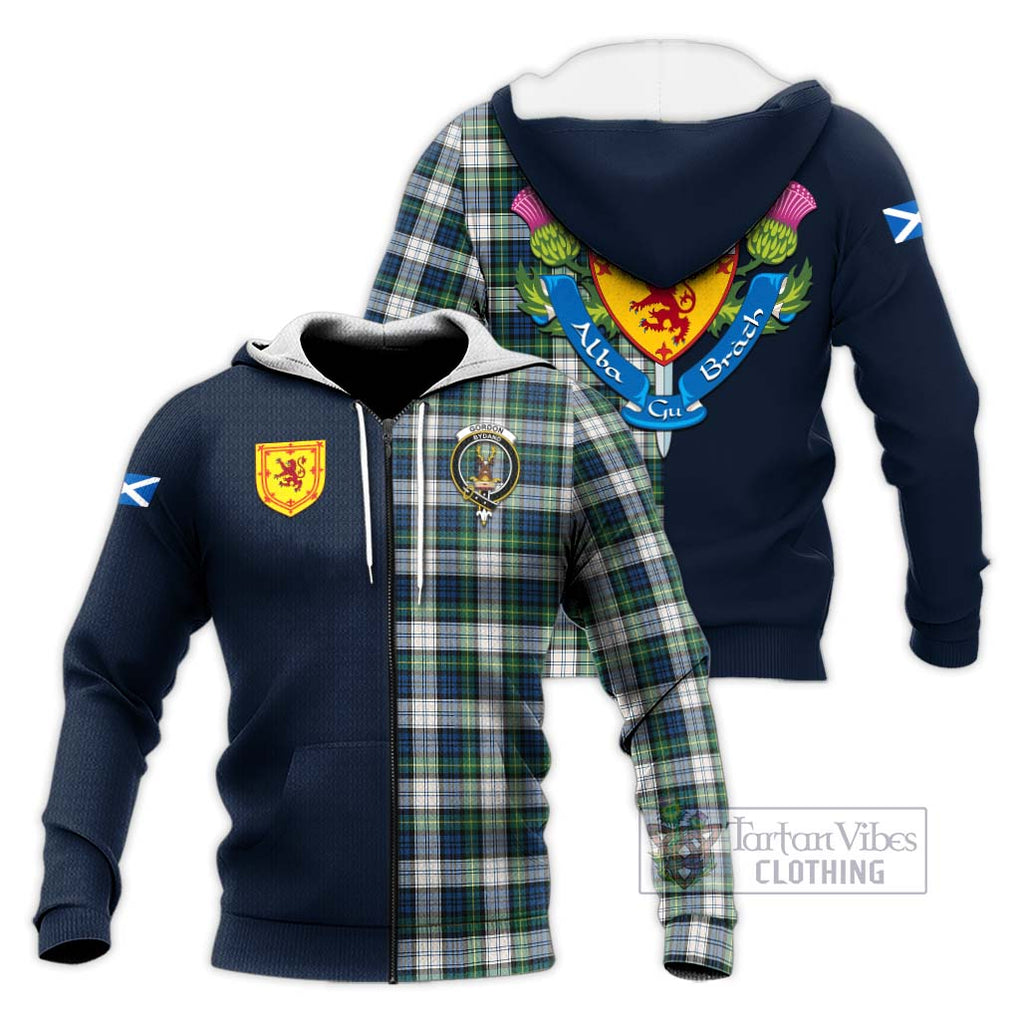 Tartan Vibes Clothing Gordon Dress Ancient Tartan Knitted Hoodie with Scottish Lion Royal Arm Half Style