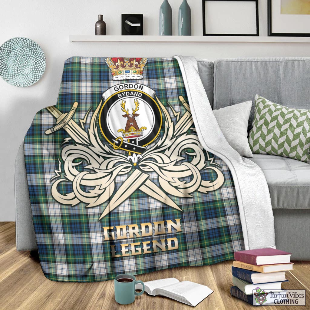 Tartan Vibes Clothing Gordon Dress Ancient Tartan Blanket with Clan Crest and the Golden Sword of Courageous Legacy