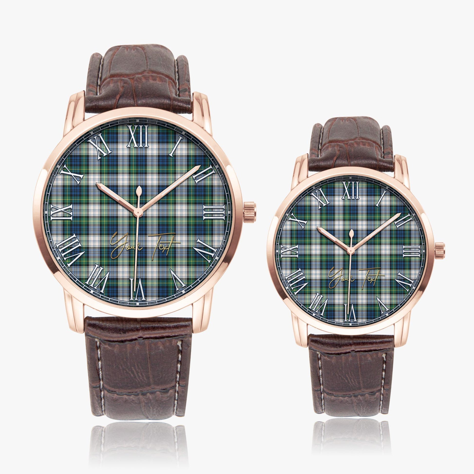 Gordon Dress Ancient Tartan Personalized Your Text Leather Trap Quartz Watch Wide Type Rose Gold Case With Brown Leather Strap - Tartanvibesclothing