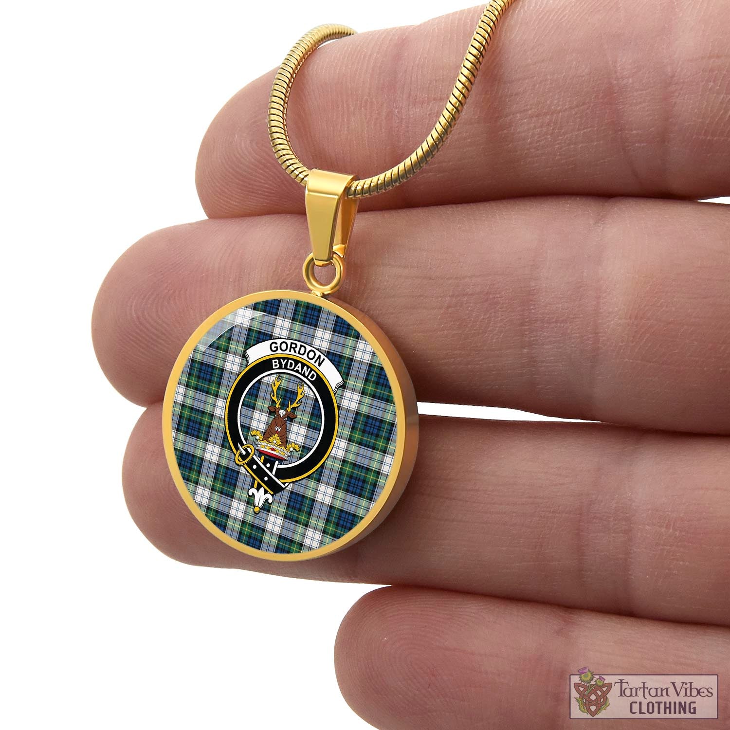 Tartan Vibes Clothing Gordon Dress Ancient Tartan Circle Necklace with Family Crest