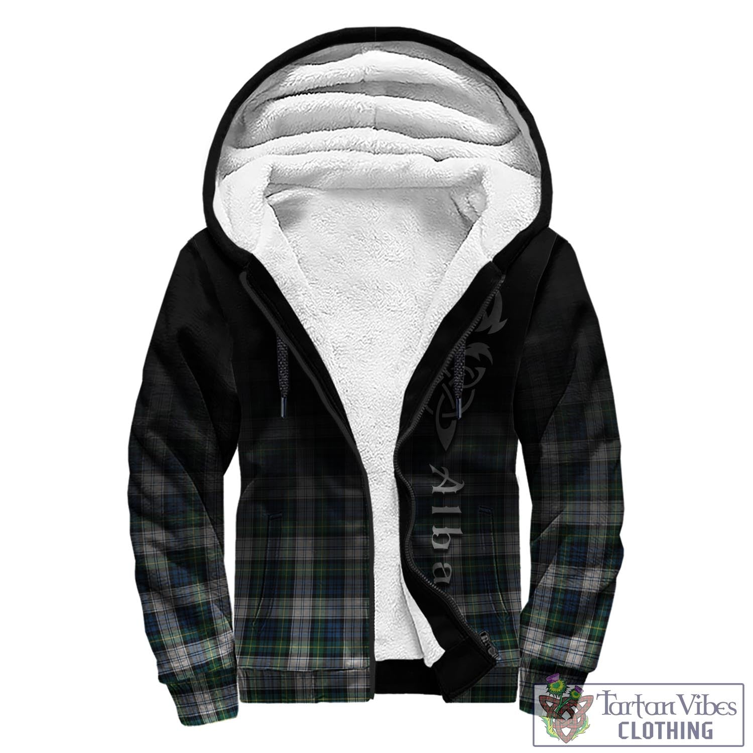 Tartan Vibes Clothing Gordon Dress Ancient Tartan Sherpa Hoodie Featuring Alba Gu Brath Family Crest Celtic Inspired