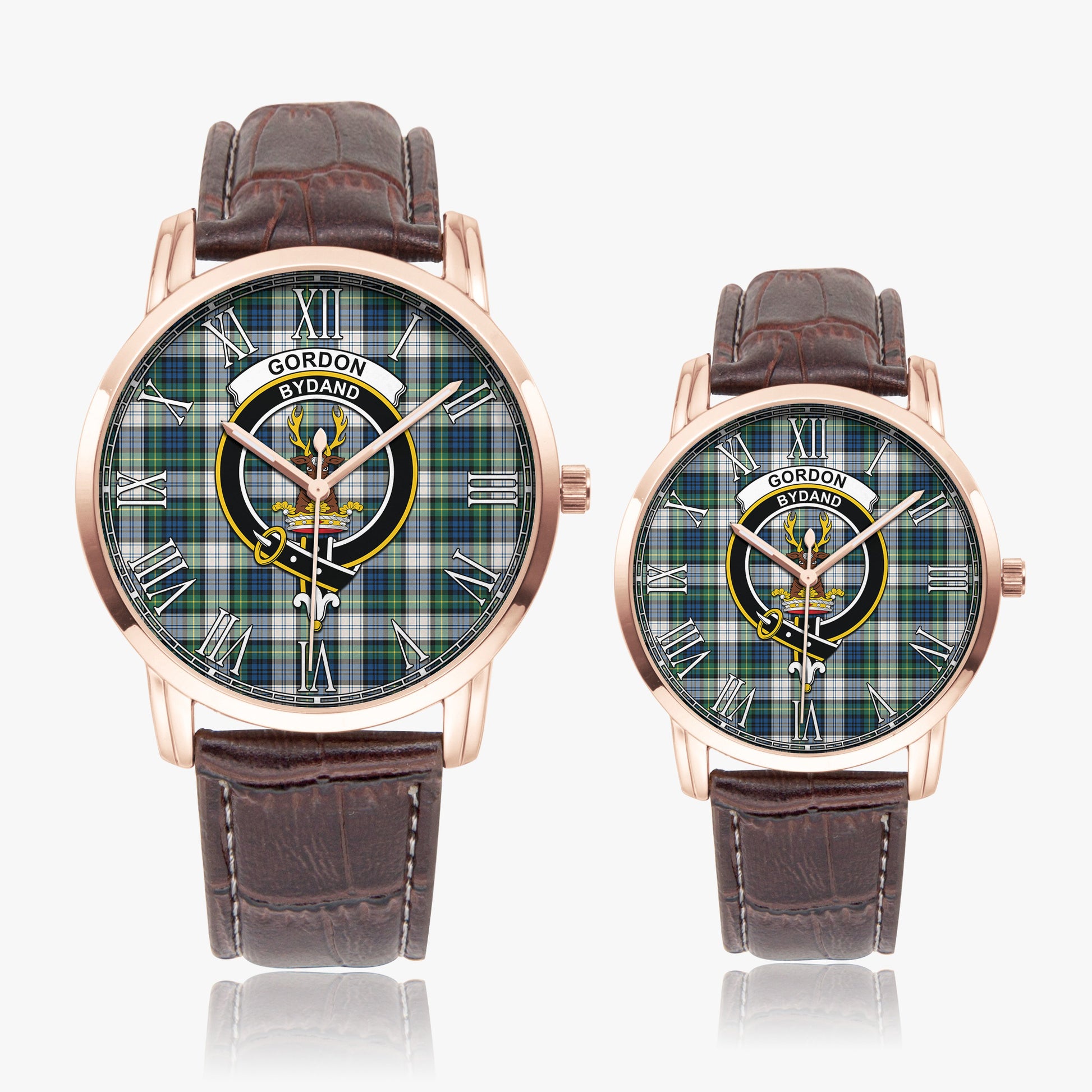 Gordon Dress Ancient Tartan Family Crest Leather Strap Quartz Watch - Tartanvibesclothing