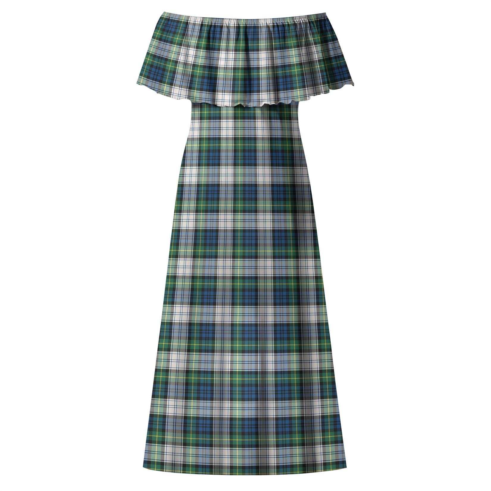 Gordon Dress Ancient Tartan Off Shoulder Long Dress - Tartanvibesclothing