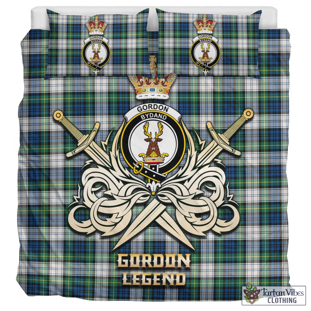 Tartan Vibes Clothing Gordon Dress Ancient Tartan Bedding Set with Clan Crest and the Golden Sword of Courageous Legacy