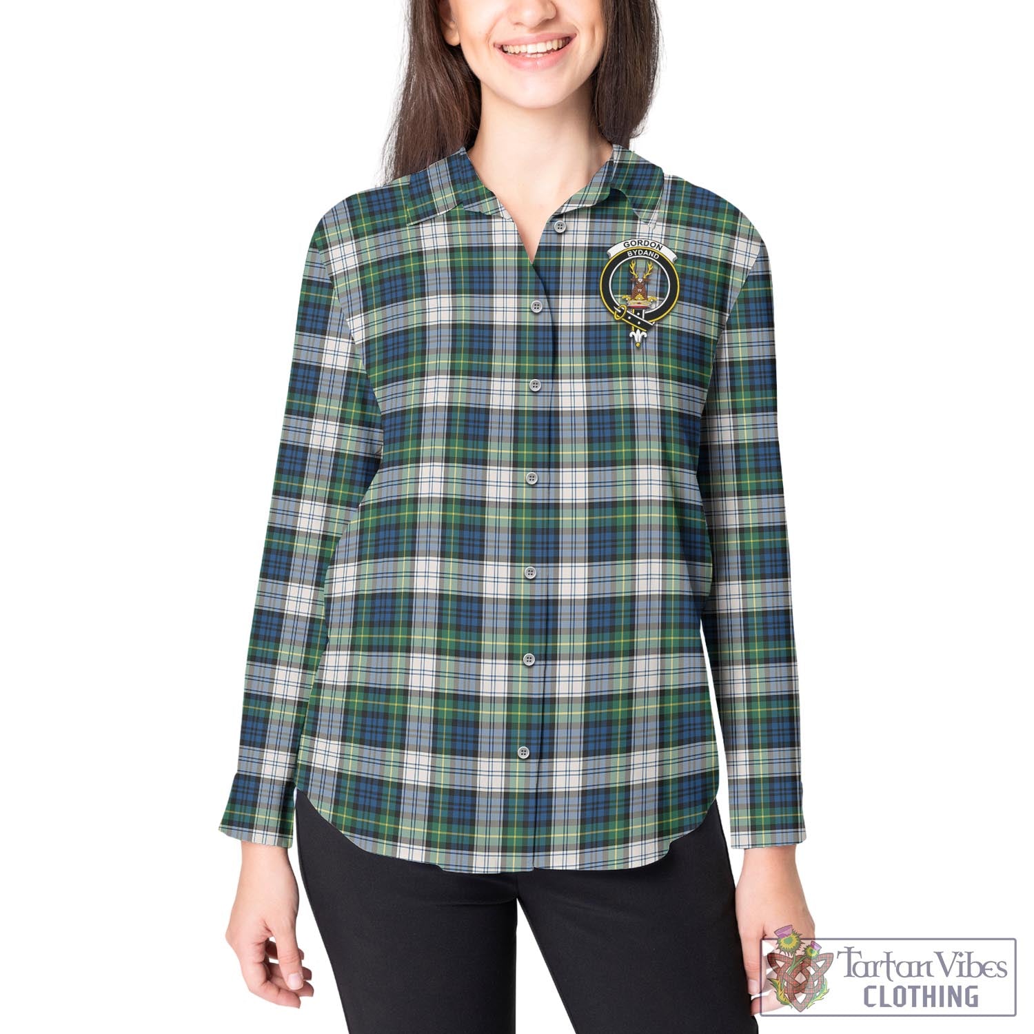 Tartan Vibes Clothing Gordon Dress Ancient Tartan Womens Casual Shirt with Family Crest