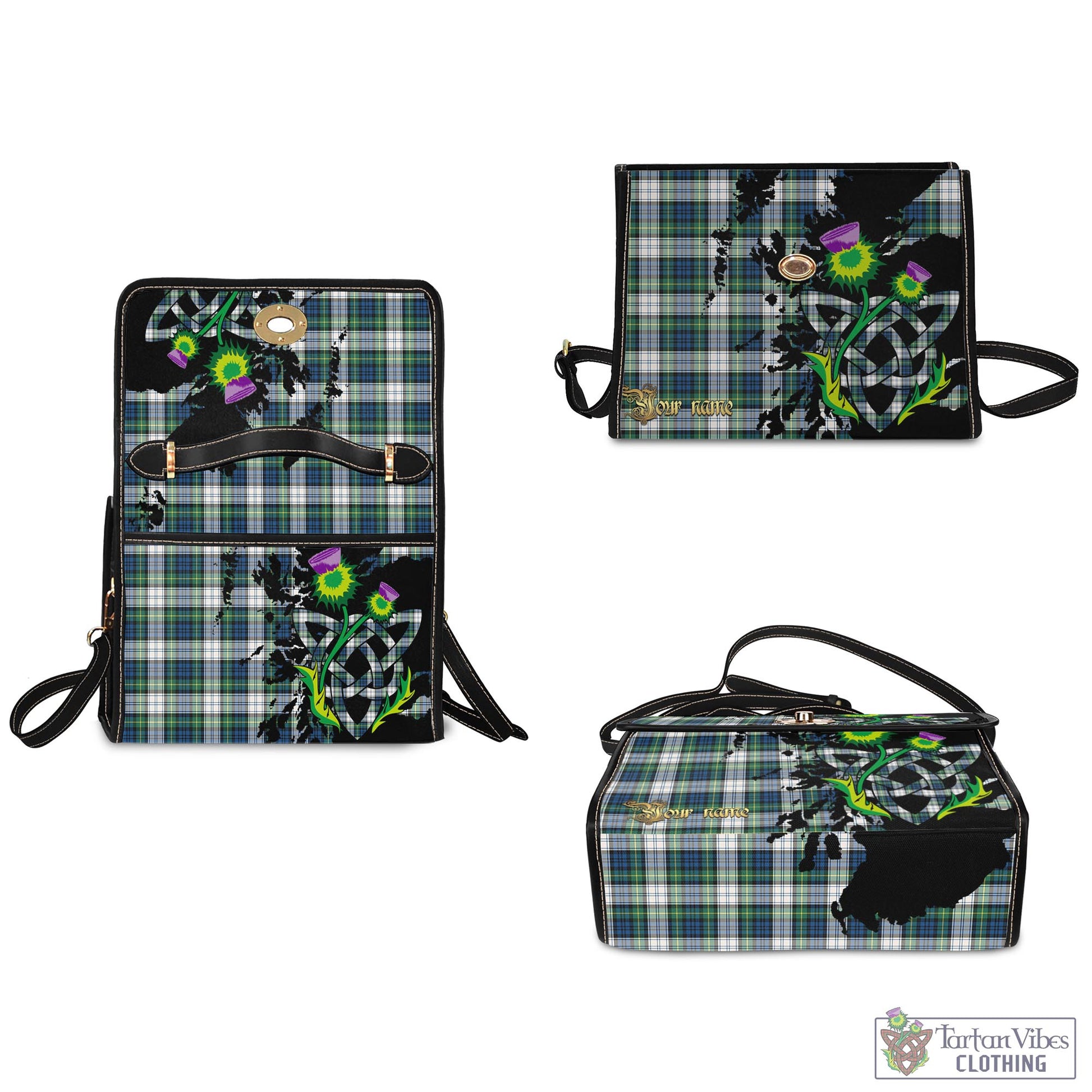 Tartan Vibes Clothing Gordon Dress Ancient Tartan Waterproof Canvas Bag with Scotland Map and Thistle Celtic Accents