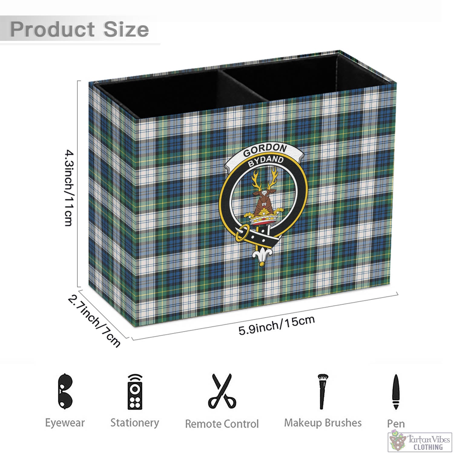 Tartan Vibes Clothing Gordon Dress Ancient Tartan Pen Holder with Family Crest