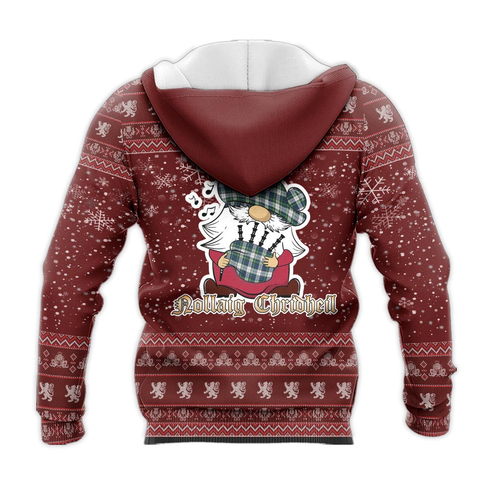 Gordon Dress Ancient Clan Christmas Knitted Hoodie with Funny Gnome Playing Bagpipes - Tartanvibesclothing