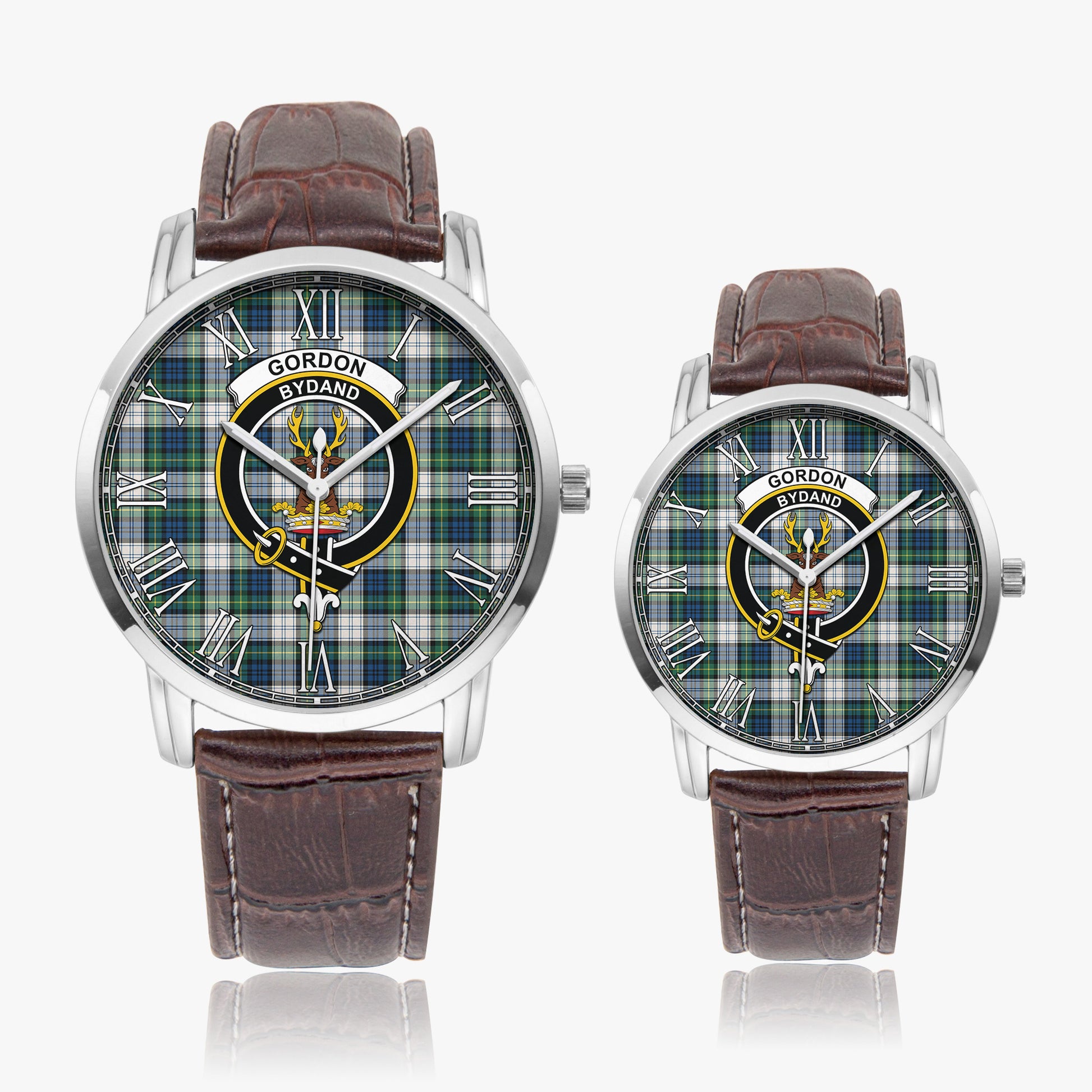 Gordon Dress Ancient Tartan Family Crest Leather Strap Quartz Watch - Tartanvibesclothing