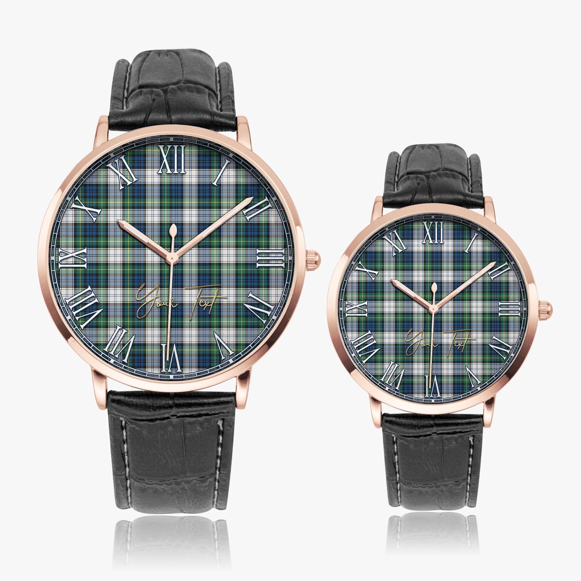 Gordon Dress Ancient Tartan Personalized Your Text Leather Trap Quartz Watch Ultra Thin Rose Gold Case With Black Leather Strap - Tartanvibesclothing