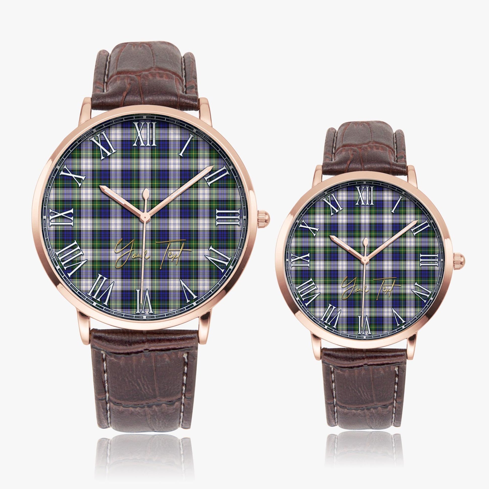 Gordon Dress Modern Tartan Personalized Your Text Leather Trap Quartz Watch Ultra Thin Rose Gold Case With Brown Leather Strap - Tartanvibesclothing