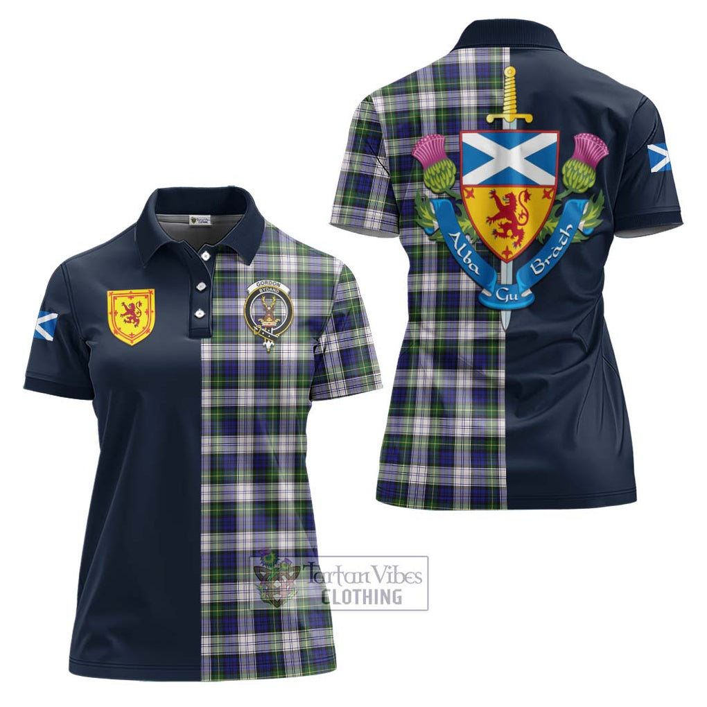 Tartan Vibes Clothing Gordon Dress Modern Tartan Women's Polo Shirt with Scottish Lion Royal Arm Half Style