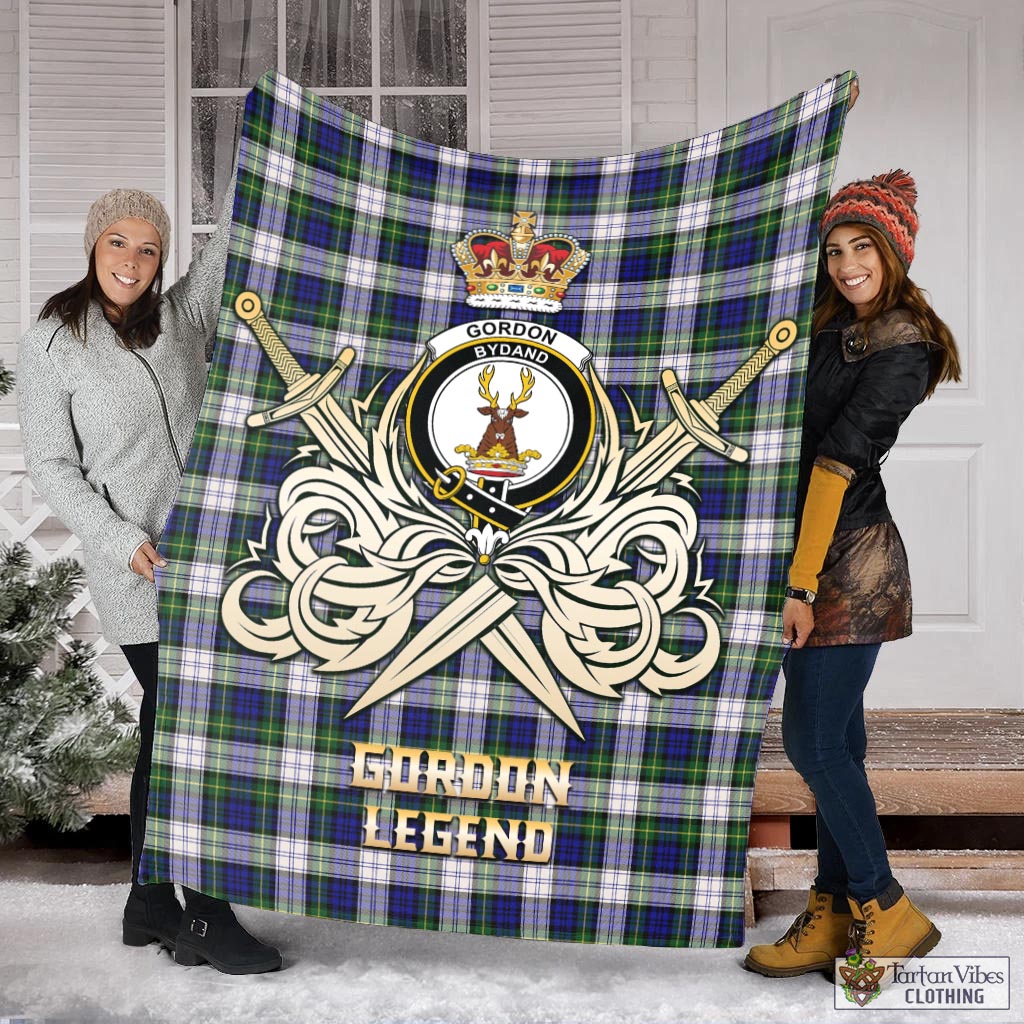 Tartan Vibes Clothing Gordon Dress Modern Tartan Blanket with Clan Crest and the Golden Sword of Courageous Legacy