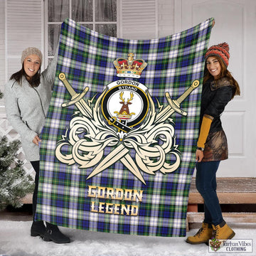 Gordon Dress Modern Tartan Blanket with Clan Crest and the Golden Sword of Courageous Legacy