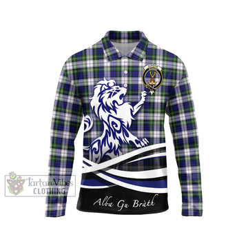 Gordon Dress Modern Tartan Long Sleeve Polo Shirt with Alba Gu Brath Regal Lion Emblem