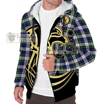 Gordon Dress Modern Tartan Sherpa Hoodie with Family Crest Celtic Wolf Style