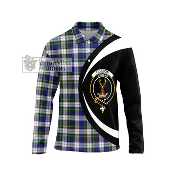 Gordon Dress Modern Tartan Long Sleeve Polo Shirt with Family Crest Circle Style