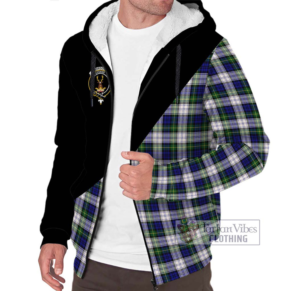 Gordon Dress Modern Tartan Sherpa Hoodie with Family Crest and Military Logo Style Unisex S - Tartanvibesclothing Shop