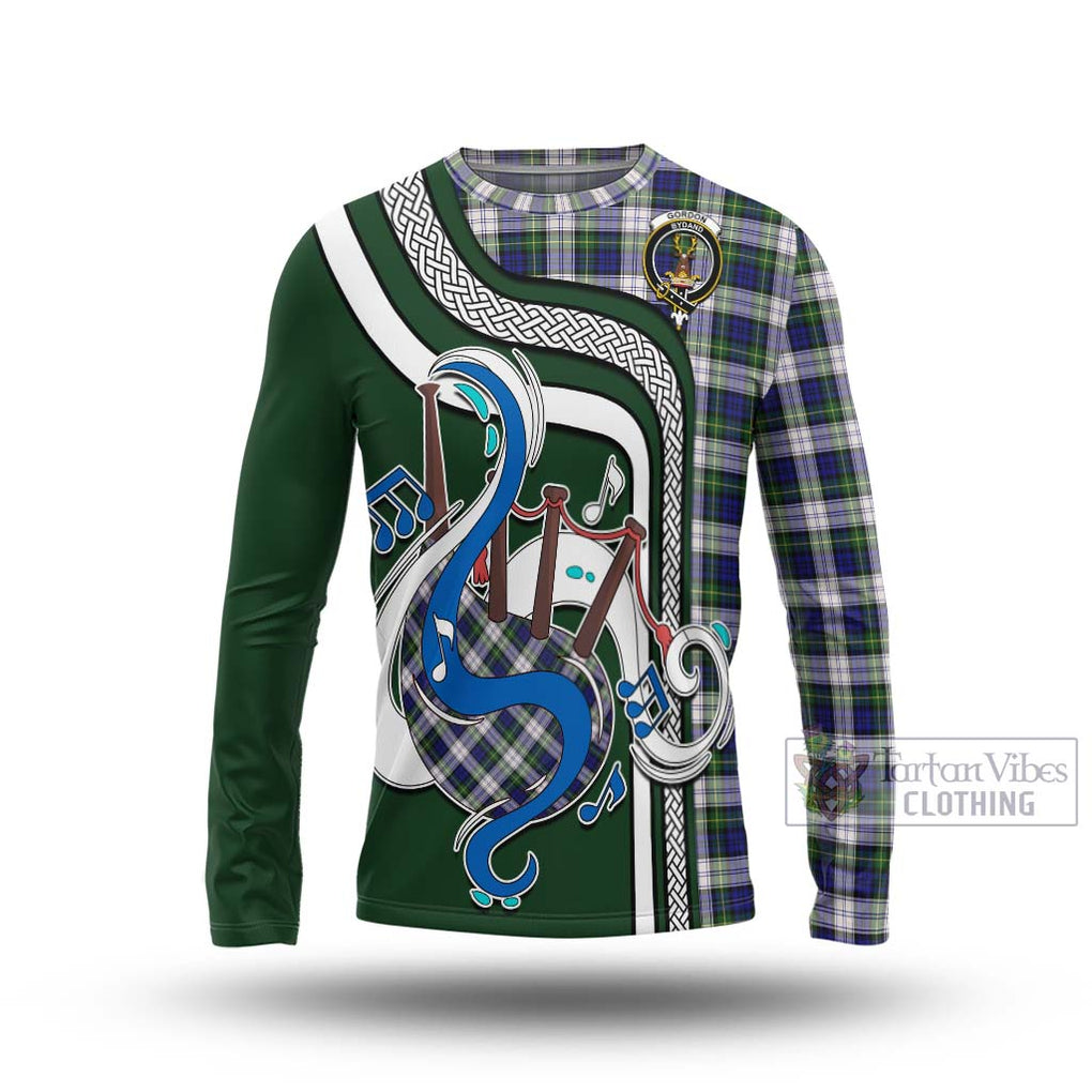 Tartan Vibes Clothing Gordon Dress Modern Tartan Long Sleeve T-Shirt with Epic Bagpipe Style