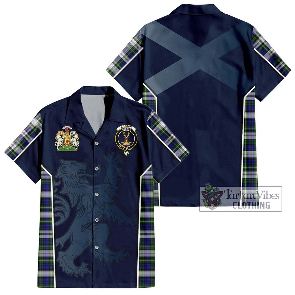 Gordon Dress Modern Tartan Short Sleeve Button Shirt with Family Crest and Lion Rampant Vibes Sport Style Kid - Tartan Vibes Clothing