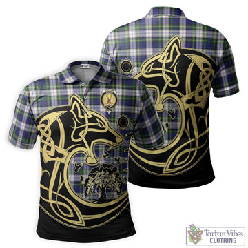 Gordon Dress Modern Tartan Polo Shirt with Family Crest Celtic Wolf Style