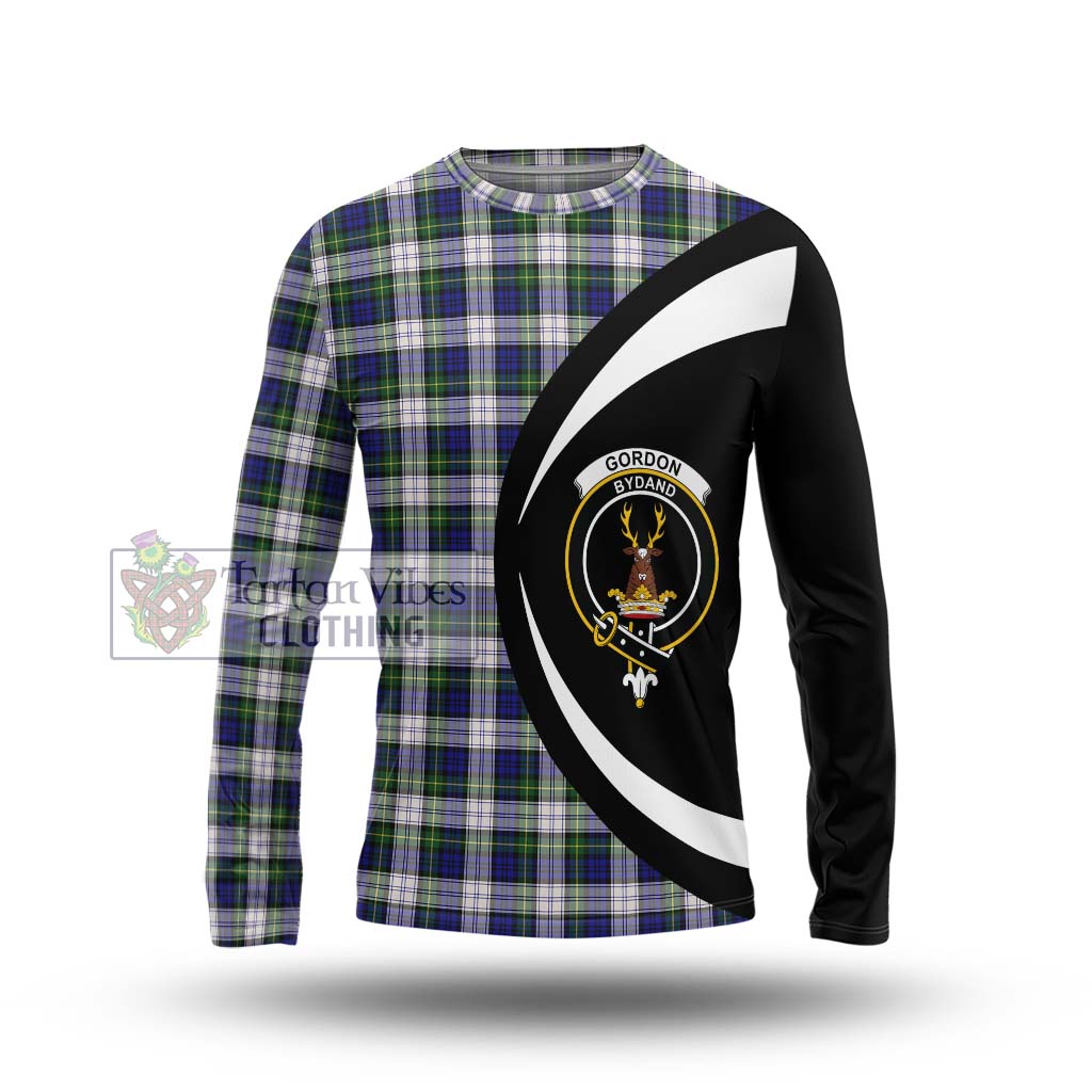 Gordon Dress Modern Tartan Long Sleeve T-Shirt with Family Crest Circle Style Unisex - Tartan Vibes Clothing