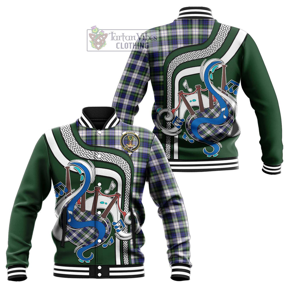 Tartan Vibes Clothing Gordon Dress Modern Tartan Baseball Jacket with Epic Bagpipe Style