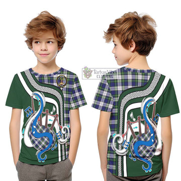 Gordon Dress Modern Tartan Kid T-Shirt with Epic Bagpipe Style