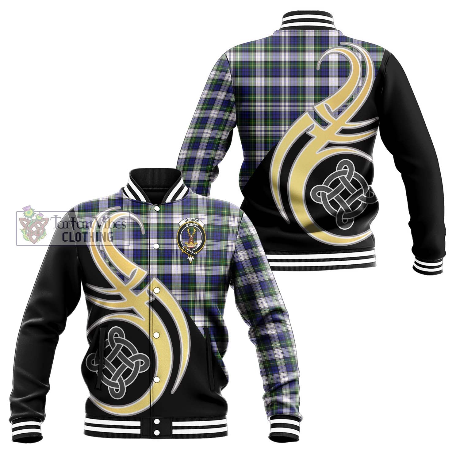 Gordon Dress Modern Tartan Baseball Jacket with Family Crest and Celtic Symbol Style Unisex - Tartan Vibes Clothing