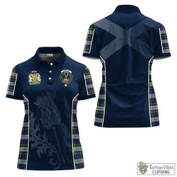 Gordon Dress Modern Tartan Women's Polo Shirt with Family Crest and Scottish Thistle Vibes Sport Style