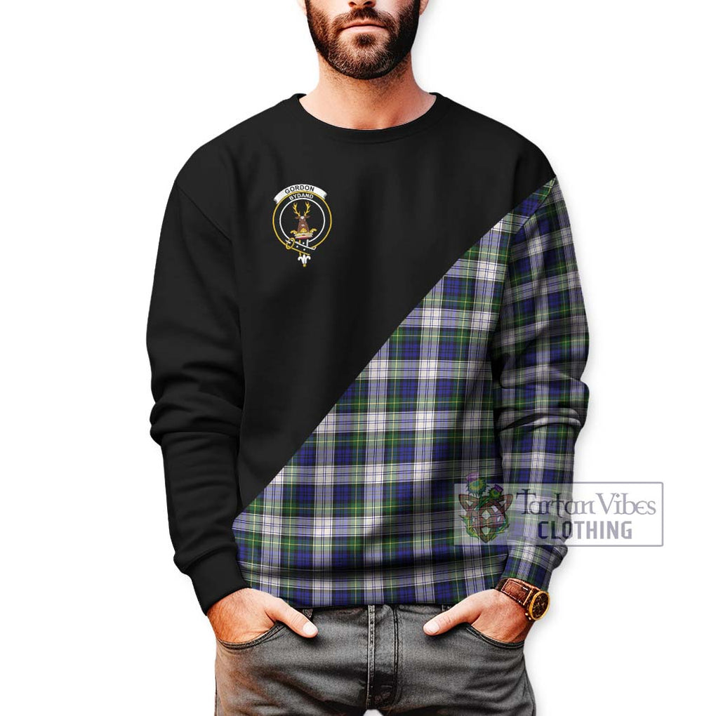 Gordon Dress Modern Tartan Sweatshirt with Family Crest and Military Logo Style Unisex - Tartanvibesclothing Shop