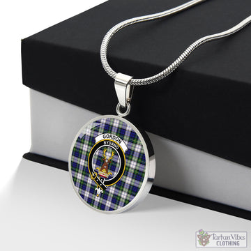 Gordon Dress Modern Tartan Circle Necklace with Family Crest