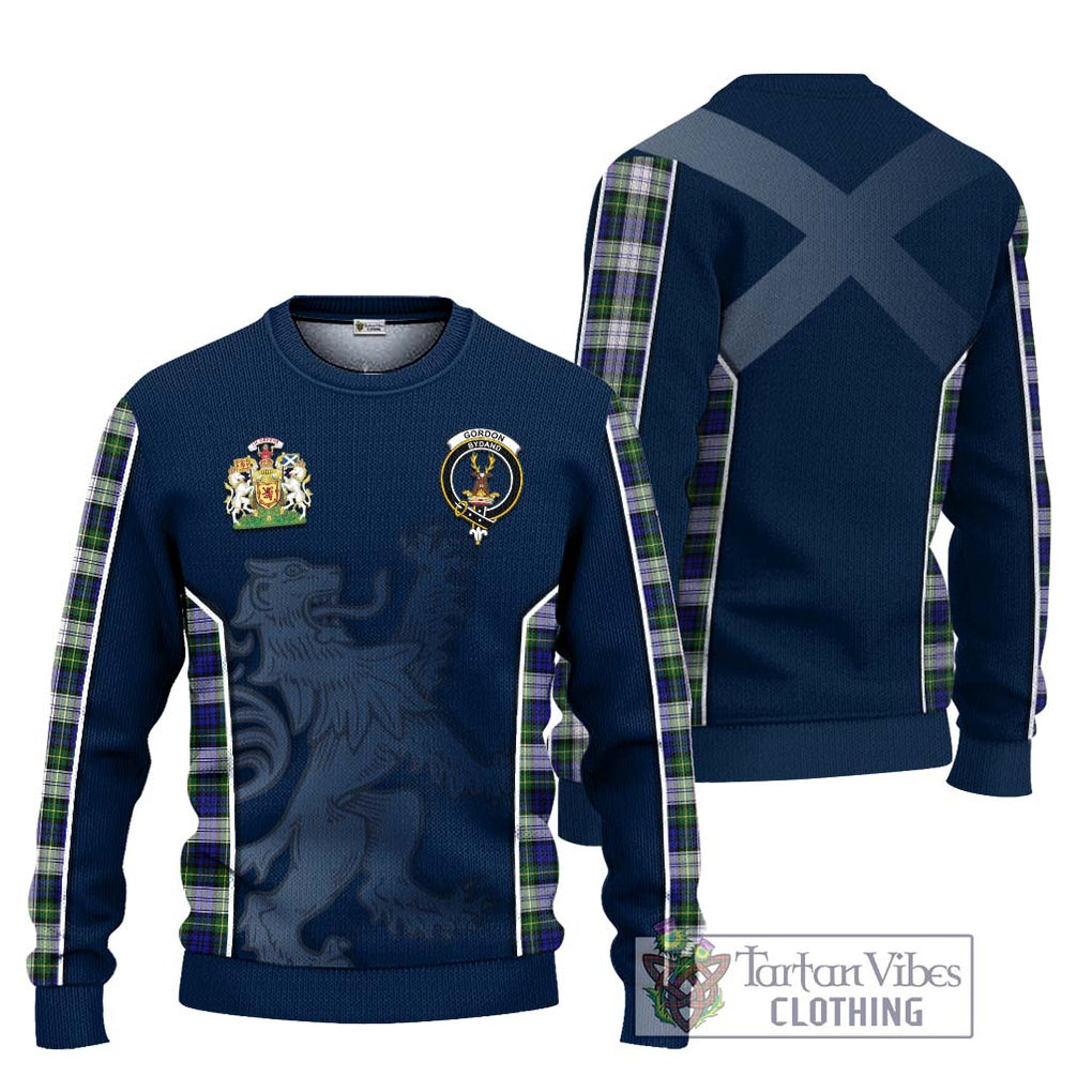 Gordon Dress Modern Tartan Knitted Sweater with Family Crest and Lion Rampant Vibes Sport Style Unisex - Tartan Vibes Clothing