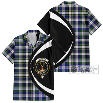 Gordon Dress Modern Tartan Short Sleeve Button Up with Family Crest Circle Style